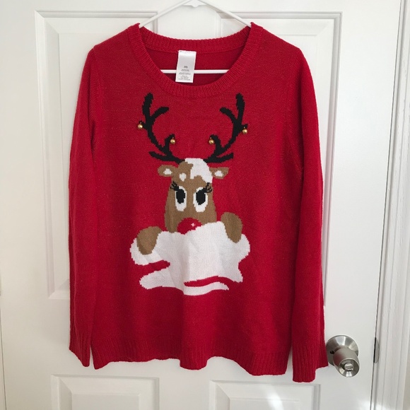 Christmas Shimmer Jingle Bells Reindeer Ugly Sweater Size Xl Red - Picture 1 of 4